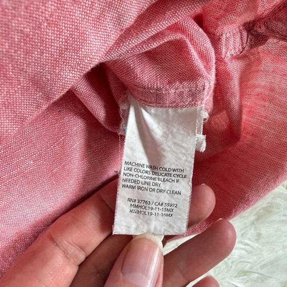 Perry Ellis Mens Washable Linen Blend Short Sleeve Button Down Shirt Pink Large - Picture 9 of 11